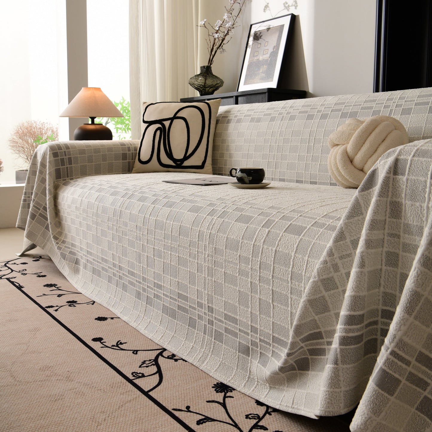 Sofa Cover Throw with Subtle Textured Stripes Lightweight Smooth Couch Slipcover