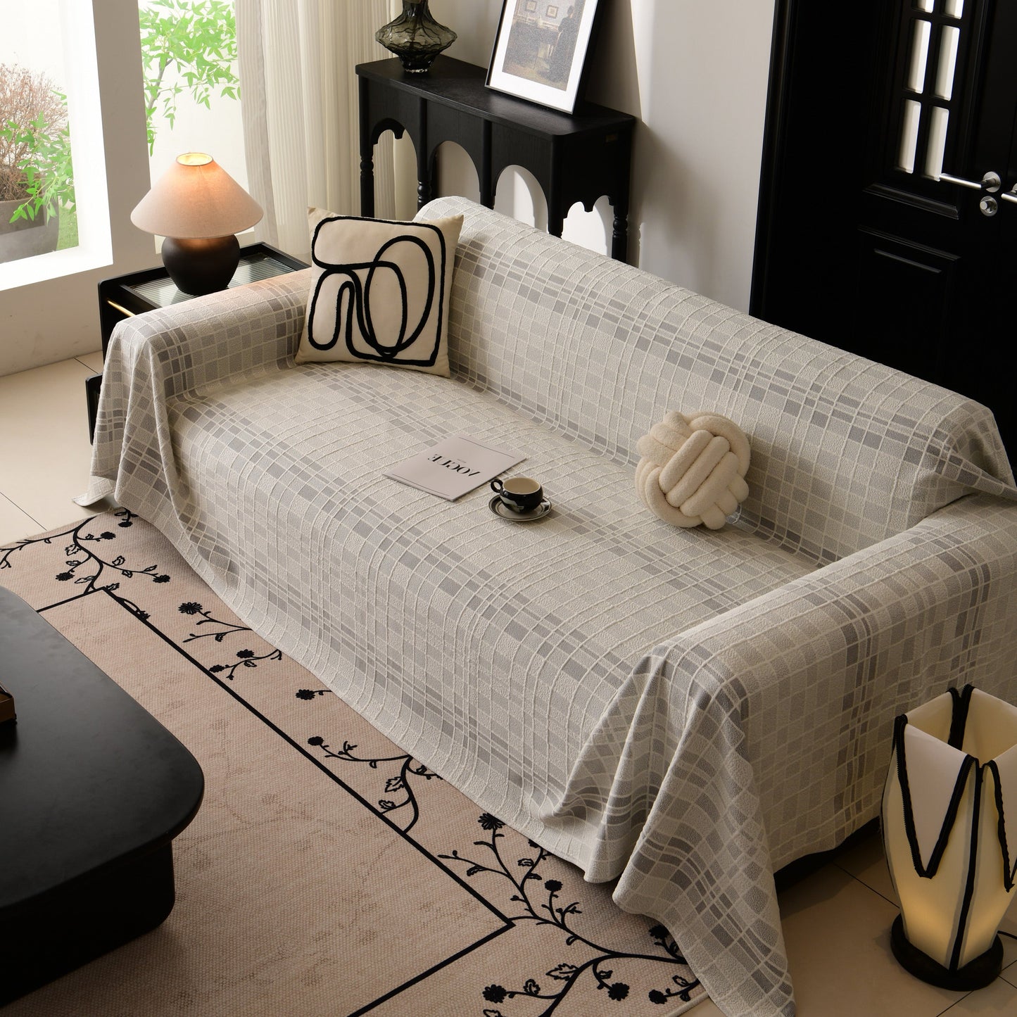 Sofa Cover Throw with Subtle Textured Stripes Lightweight Smooth Couch Slipcover