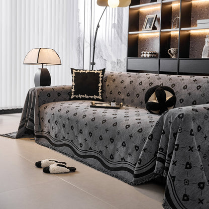 Chenille Jacquard Sofa Throw Cover Blanket, Luxury Thick Woven Couch Cover for Sofa