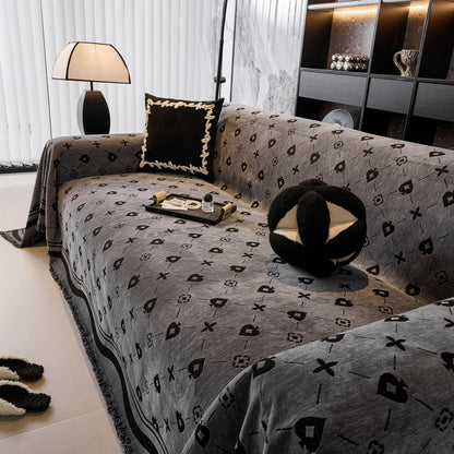 Chenille Jacquard Sofa Throw Cover Blanket, Luxury Thick Woven Couch Cover for Sofa
