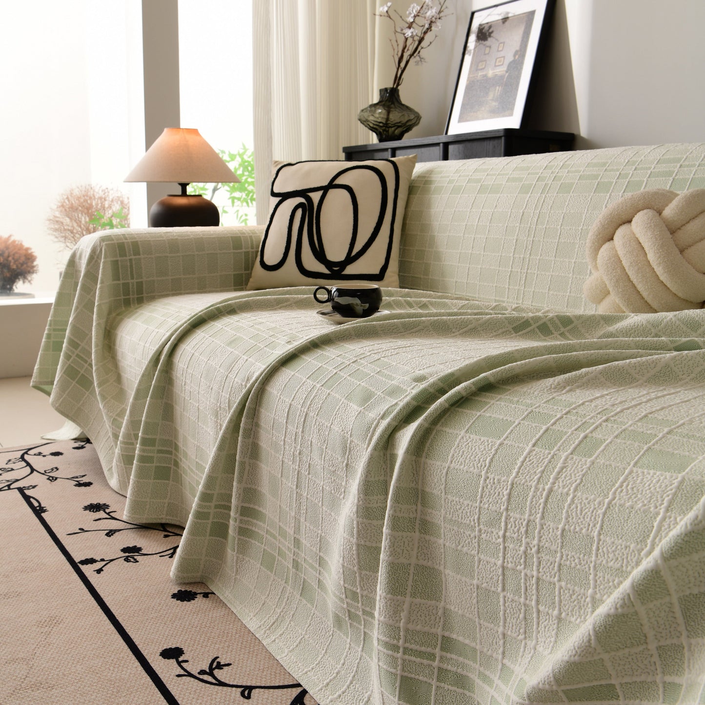 Sofa Cover Throw with Subtle Textured Stripes Lightweight Smooth Couch Slipcover
