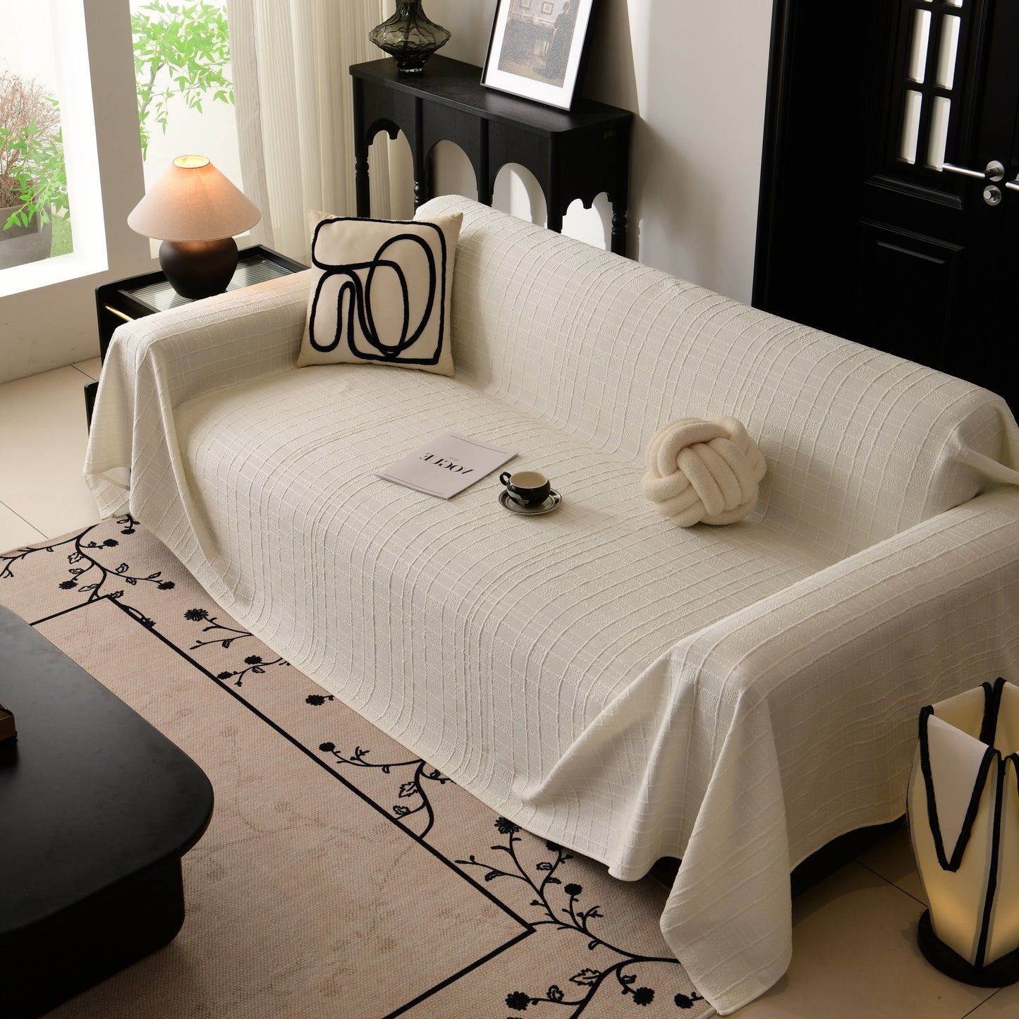 Sofa Cover Throw with Subtle Textured Stripes Lightweight Smooth Couch Slipcover