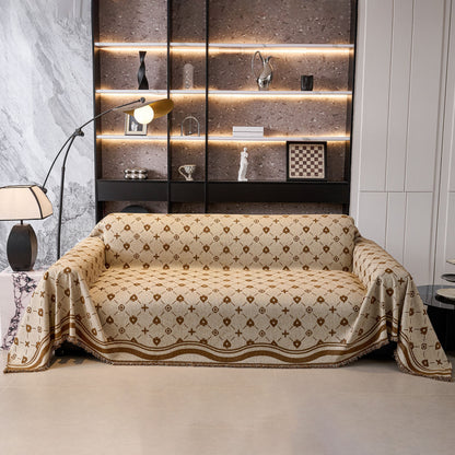 Chenille Jacquard Sofa Throw Cover Blanket, Luxury Thick Woven Couch Cover for Sofa