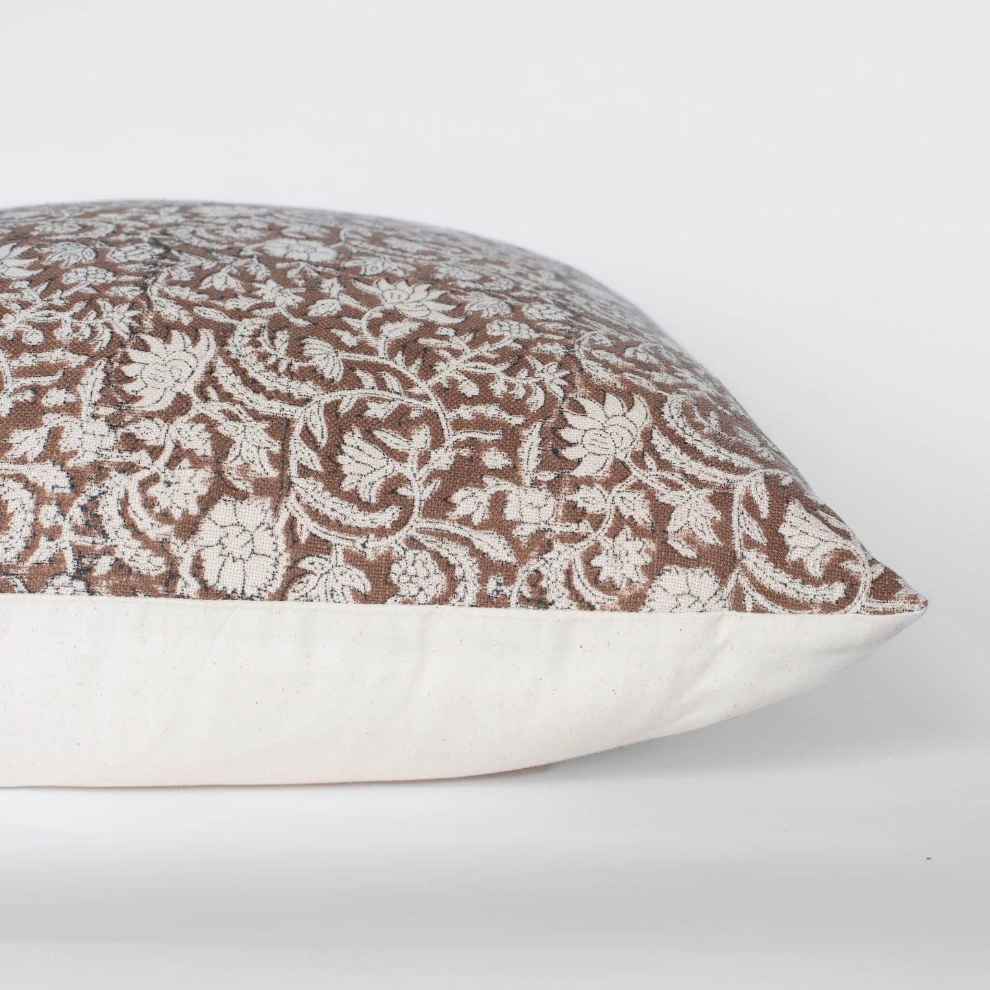 Nina Floral Block Printed Pillow Cover | Brown