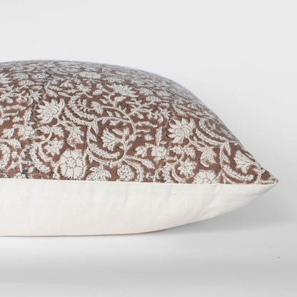 Nina Floral Block Printed Pillow Cover | Brown