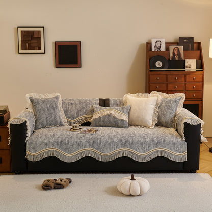 French Vintage Style Couch Cover with Skirt,  Non-Slip Sectional Furniture Covers