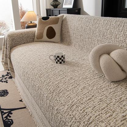 Textured Woven Furniture Protector for Couch, Rustic Farmhouse Sofa Throw Blanket