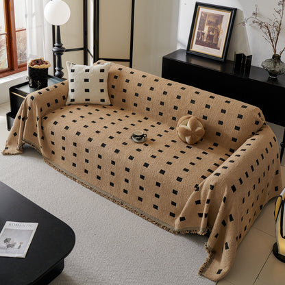 Sofa Throw Blanket with Woven Geometric Pattern & Tassels, Soft & Thick Couch Cover