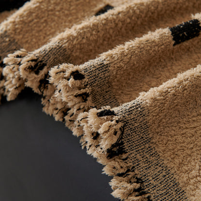 Sofa Throw Blanket with Woven Geometric Pattern & Tassels, Soft & Thick Couch Cover