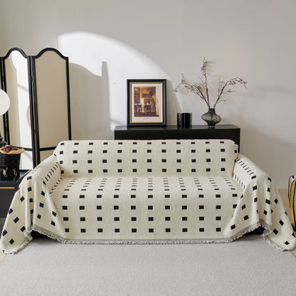 Sofa Throw Blanket with Woven Geometric Pattern & Tassels, Soft & Thick Couch Cover