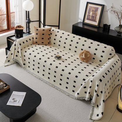 Sofa Throw Blanket with Woven Geometric Pattern & Tassels, Soft & Thick Couch Cover
