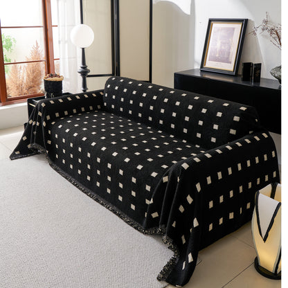 Sofa Throw Blanket with Woven Geometric Pattern & Tassels, Soft & Thick Couch Cover
