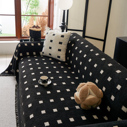 Sofa Throw Blanket with Woven Geometric Pattern & Tassels, Soft & Thick Couch Cover