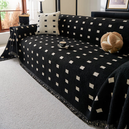 Sofa Throw Blanket with Woven Geometric Pattern & Tassels, Soft & Thick Couch Cover