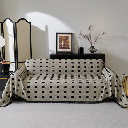 Sofa Throw Blanket with Woven Geometric Pattern & Tassels, Soft & Thick Couch Cover