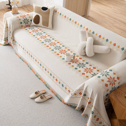 Bohemian Geometric Sofa Throw Cover, Cozy & Protective Ethnic-Inspired Couch Cover
