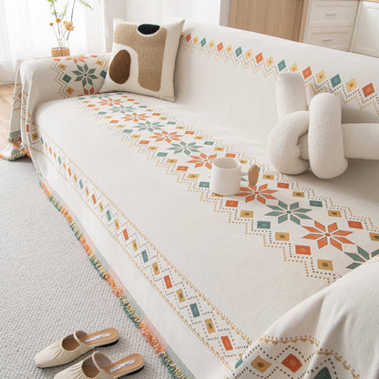 Bohemian Geometric Sofa Throw Cover, Cozy & Protective Ethnic-Inspired Couch Cover