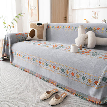 Bohemian Geometric Sofa Throw Cover, Cozy & Protective Ethnic-Inspired Couch Cover