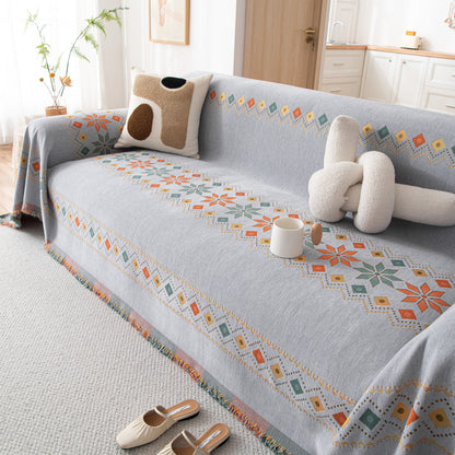 Bohemian Geometric Sofa Throw Cover, Cozy & Protective Ethnic-Inspired Couch Cover