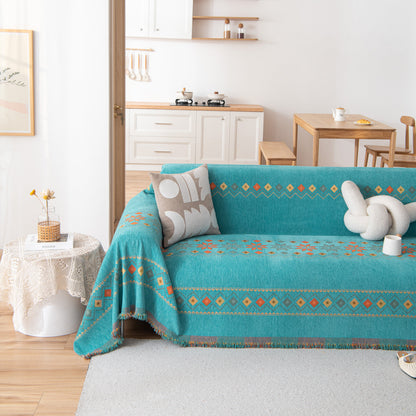 Bohemian Geometric Sofa Throw Cover, Cozy & Protective Ethnic-Inspired Couch Cover
