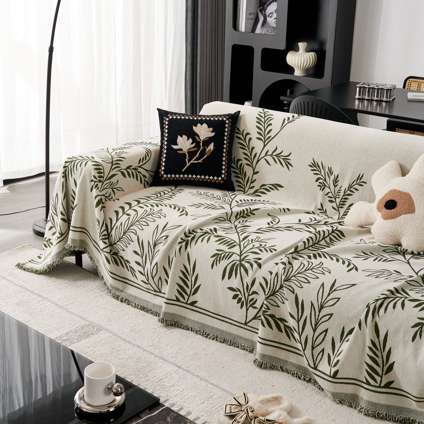 Modern Minimalist Chenille Willow Leaf Pattern Couch Cover Blanket, Luxurious Blankets for The Sofa