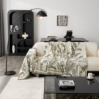 Modern Minimalist Chenille Willow Leaf Pattern Couch Cover Blanket, Luxurious Blankets for The Sofa