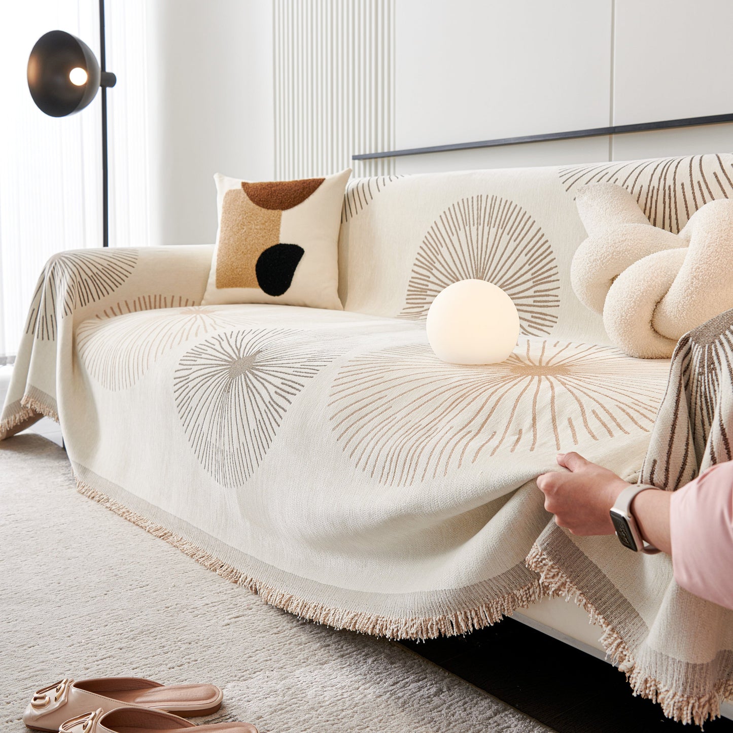 Dandelion Reversible Striped Couch Throw Cover for Living Room Pet Sofa Slipcovers Couch Protector