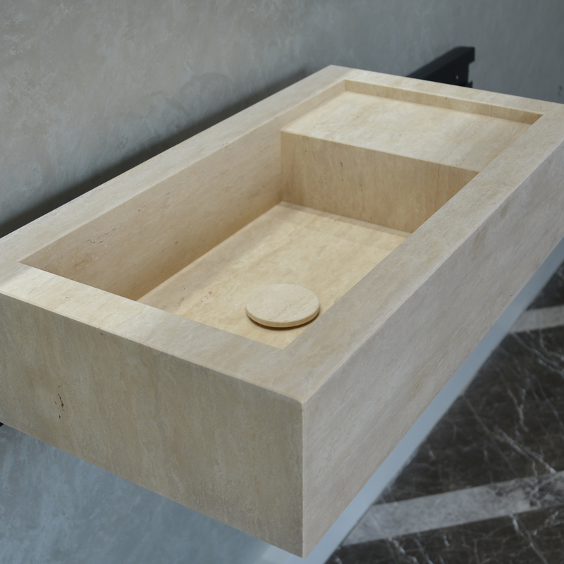 Handmade Travertine Bathroom Sink - Custom Carved Artisan Natural Stone Luxury Basin