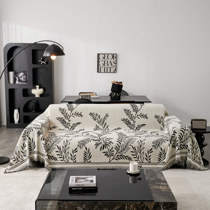 Modern Minimalist Chenille Willow Leaf Pattern Couch Cover Blanket, Luxurious Blankets for The Sofa