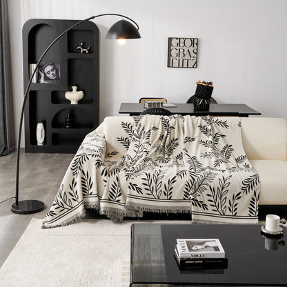 Modern Minimalist Chenille Willow Leaf Pattern Couch Cover Blanket, Luxurious Blankets for The Sofa