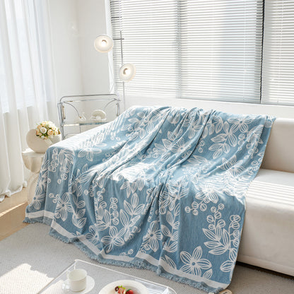 Floral Symphony Couch Throw Cover with Tassel, Chenille Sofa Cover with Leafy Melodies for Sectional