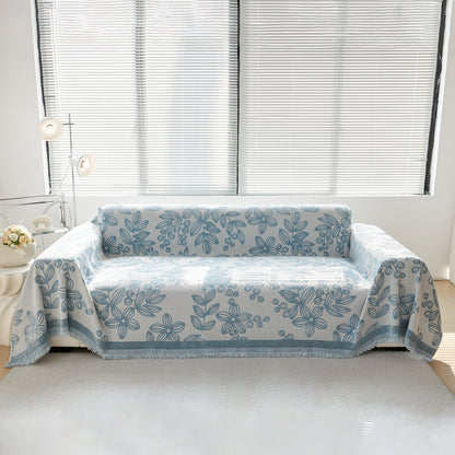 Floral Symphony Couch Throw Cover with Tassel, Chenille Sofa Cover with Leafy Melodies for Sectional