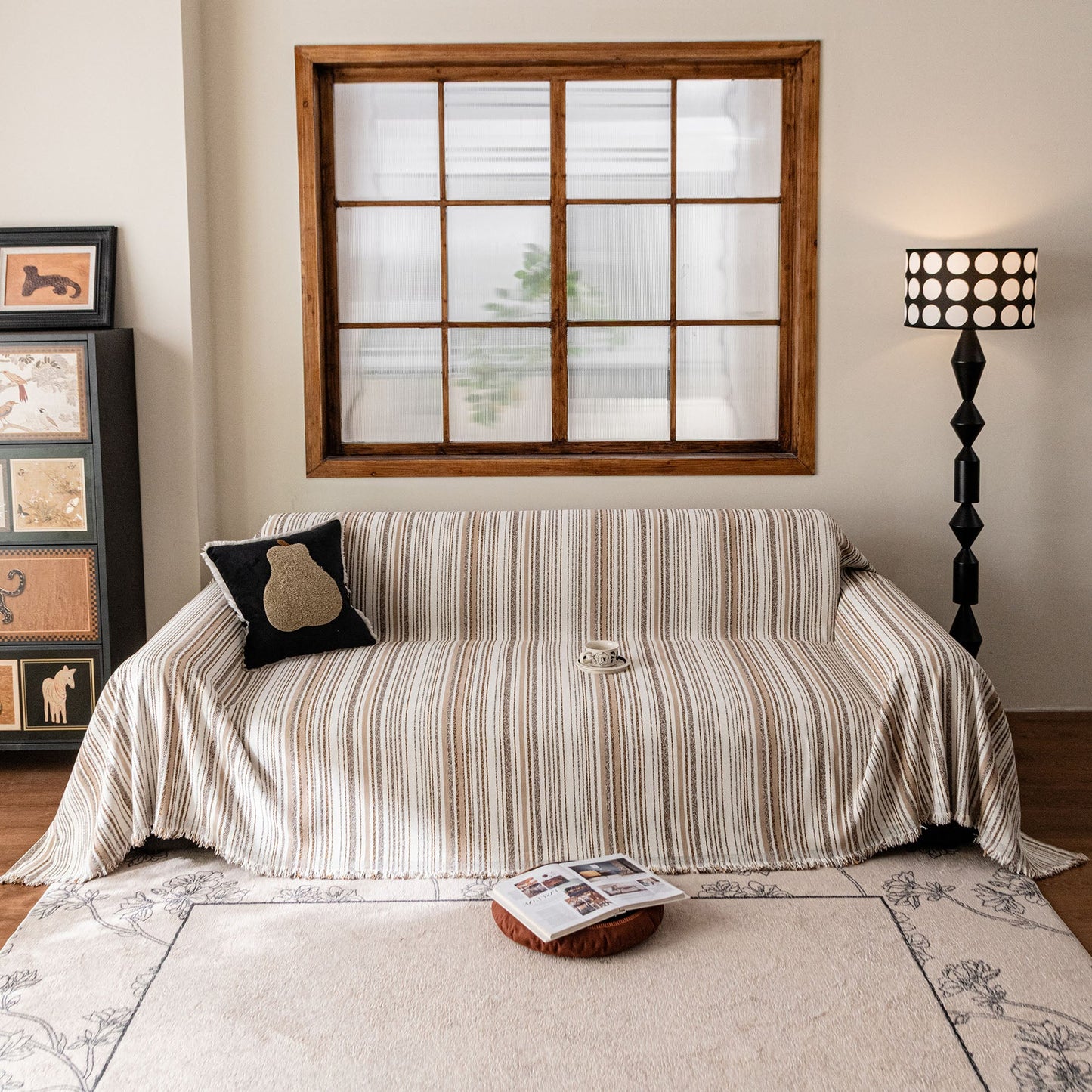 Luxury Cozy Chenille Sofa Cover Throw, Elegant Striped Soft Textured Couch Blanket