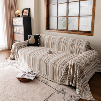 Luxury Cozy Chenille Sofa Cover Throw, Elegant Striped Soft Textured Couch Blanket