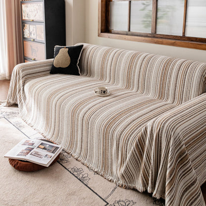 Luxury Cozy Chenille Sofa Cover Throw, Elegant Striped Soft Textured Couch Blanket