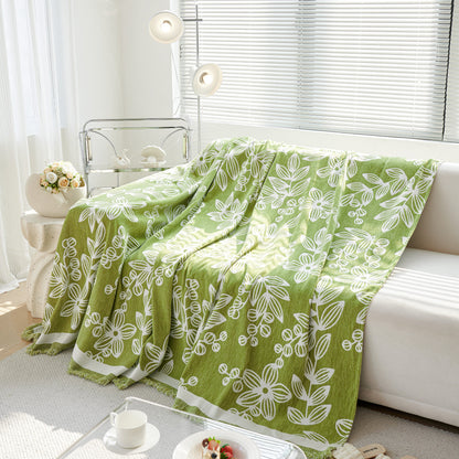Floral Symphony Couch Throw Cover with Tassel, Chenille Sofa Cover with Leafy Melodies for Sectional