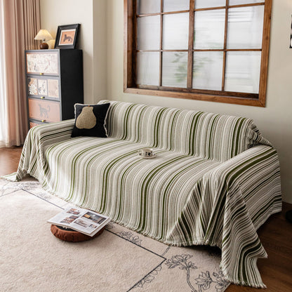 Luxury Cozy Chenille Sofa Cover Throw, Elegant Striped Soft Textured Couch Blanket