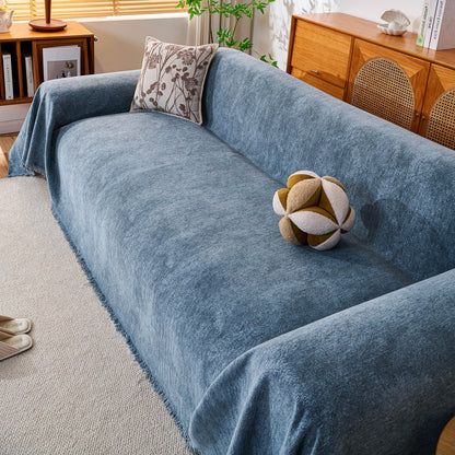 Cozy Textured Couch Protector with Fringe, Universal Soft Slipcover for Couch Sofa Bed