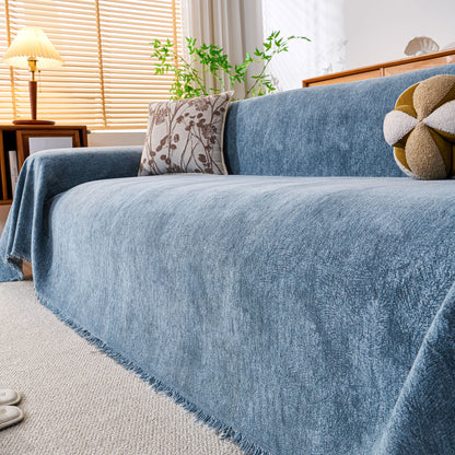 Cozy Textured Couch Protector with Fringe, Universal Soft Slipcover for Couch Sofa Bed