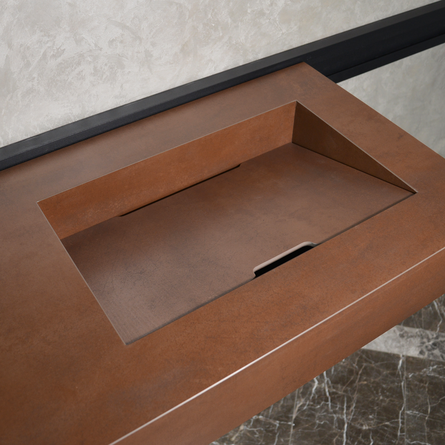 HANDCRAFTED INFINITY – METAL CORTEN ENGINEERED PORCELAIN SINK (ES-058)