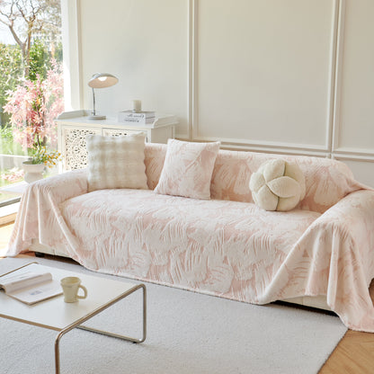 Plush Faux Fur Warm Sofa Cover with Waves Jacquard Textured Throw Blankets for Couch