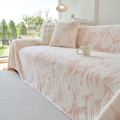 Plush Faux Fur Warm Sofa Cover with Waves Jacquard Textured Throw Blankets for Couch