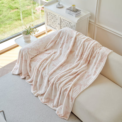 Plush Faux Fur Warm Sofa Cover with Waves Jacquard Textured Throw Blankets for Couch