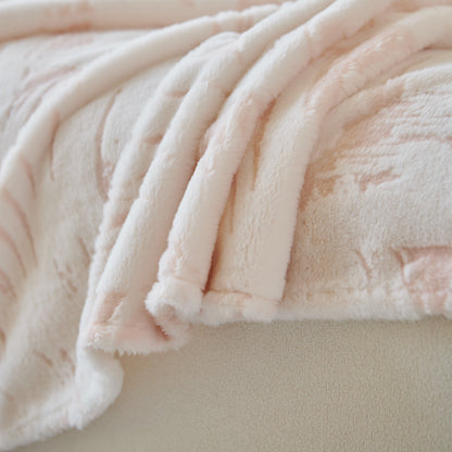 Plush Faux Fur Warm Sofa Cover with Waves Jacquard Textured Throw Blankets for Couch