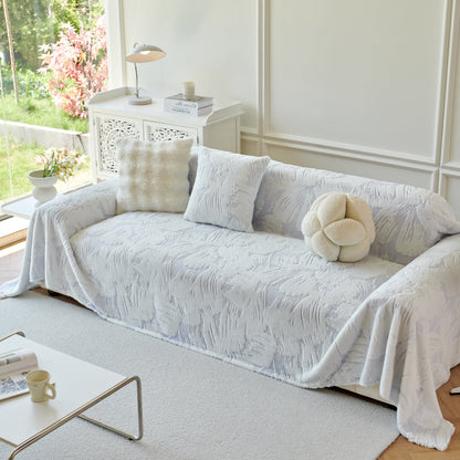 Plush Faux Fur Warm Sofa Cover with Waves Jacquard Textured Throw Blankets for Couch