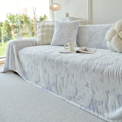 Plush Faux Fur Warm Sofa Cover with Waves Jacquard Textured Throw Blankets for Couch