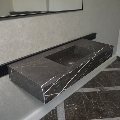 HANDCRAFTED CUSTOM PIETRA GREY MARBLE SINK (NS-081)