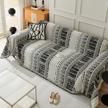 Chenille Sofa Cover Throw Blanket, Boho Geometric Scratch Proof Couch Protector