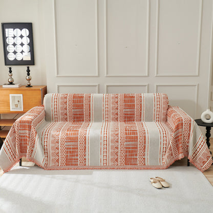 Chenille Sofa Cover Throw Blanket, Boho Geometric Scratch Proof Couch Protector