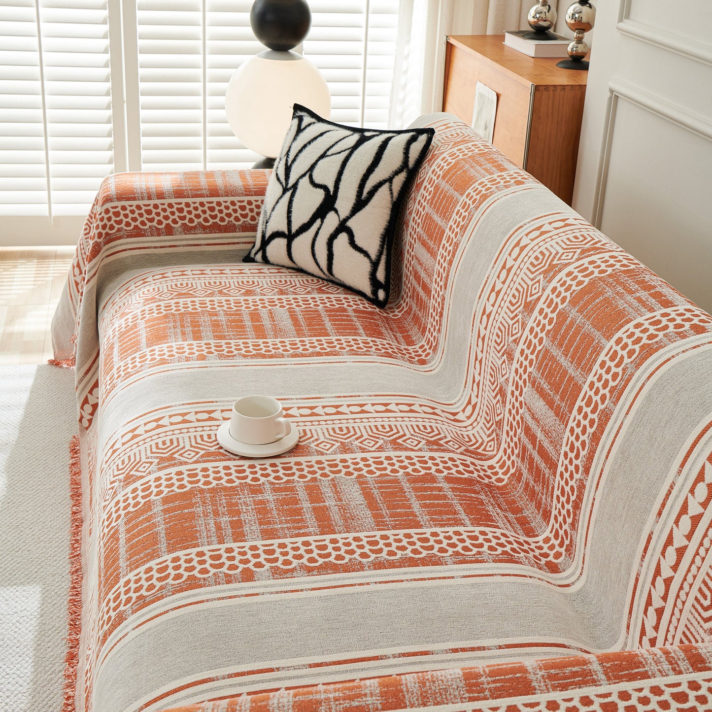 Chenille Sofa Cover Throw Blanket, Boho Geometric Scratch Proof Couch Protector